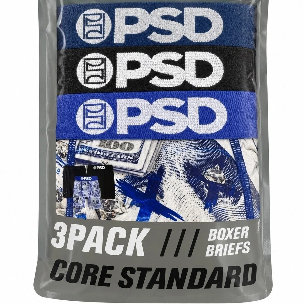 PSD Underwear Mens Core Standard 3 Pack Boxer Briefs XL Money Diamond Graphic